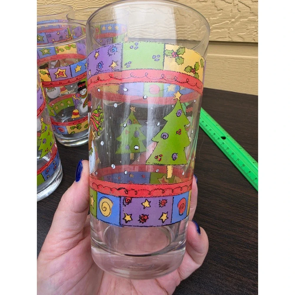 Sue Zipkin Snowman Christmas‎ Glass Tumblers Set of 12 Holiday Drinking Glasses